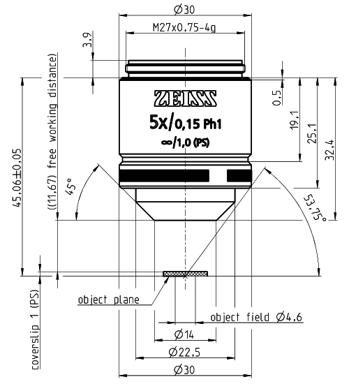 蔡司長(zhǎng)工作距離物鏡Objective LD A-Plan 5x/0.15 Ph1 M27