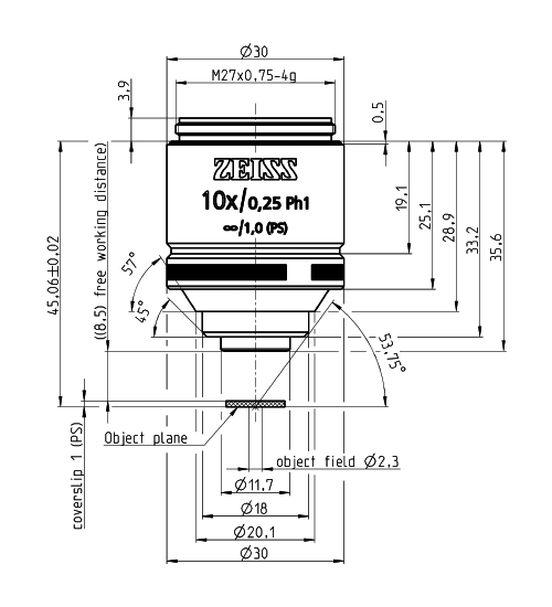 蔡司長(zhǎng)工作距離物鏡Objective LD A-Plan 5x/0.15 Ph1 M27