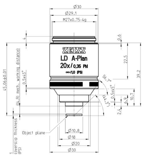 蔡司長(zhǎng)工作距離物鏡Objective LD A-Plan 5x/0.15 Ph1 M27