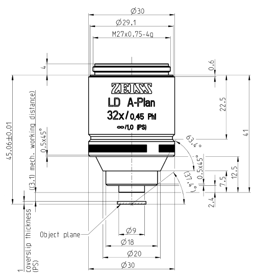 蔡司長(zhǎng)工作距離物鏡Objective LD A-Plan 5x/0.15 Ph1 M27