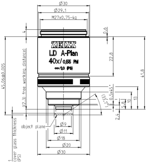 蔡司長(zhǎng)工作距離物鏡Objective LD A-Plan 5x/0.15 Ph1 M27