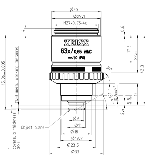 蔡司物鏡Objective LD A-Plan10x/0.25長工作距離/熒光顯微鏡物鏡