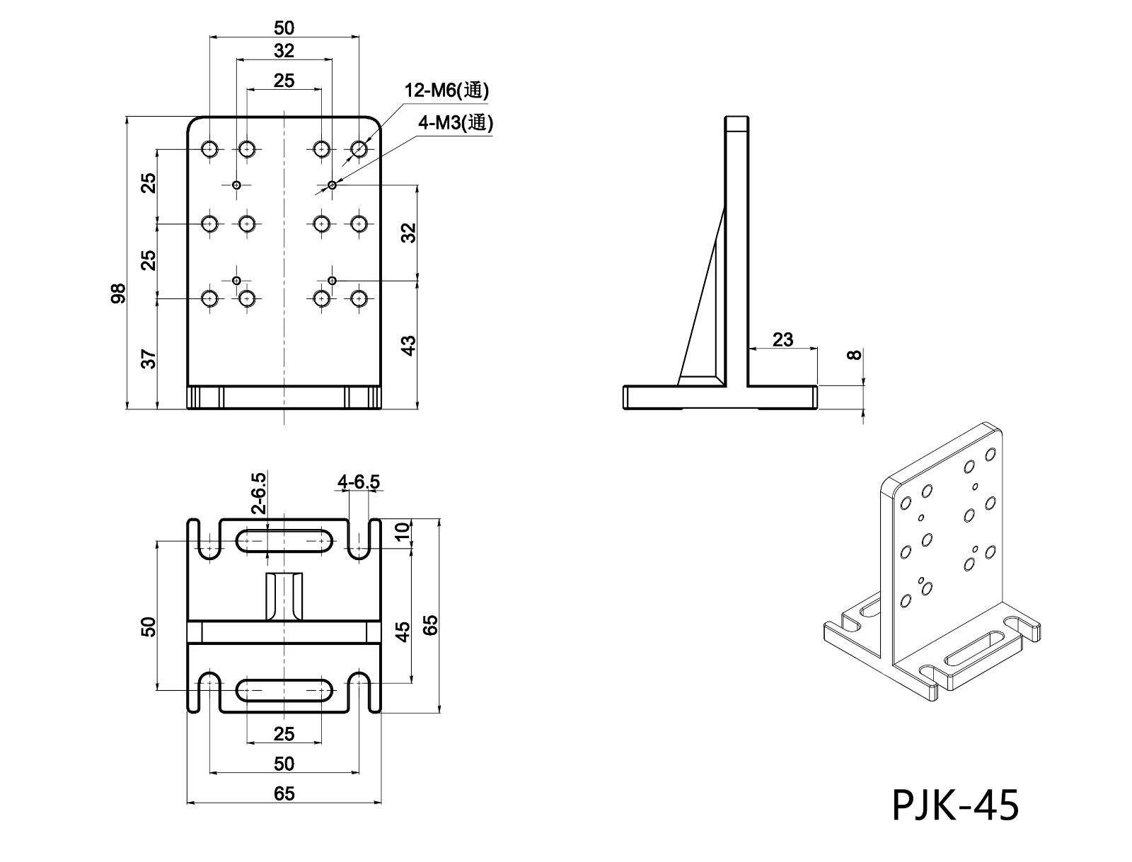 PJK-45 PJK-46 Rectangular rectangular plate Angle through a rectangular base